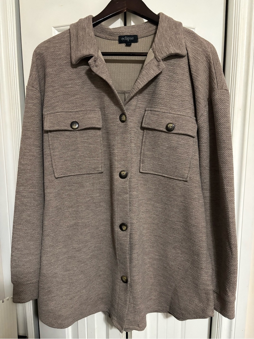 Eclipse Button-Front Overshirt Jacket in Taupe